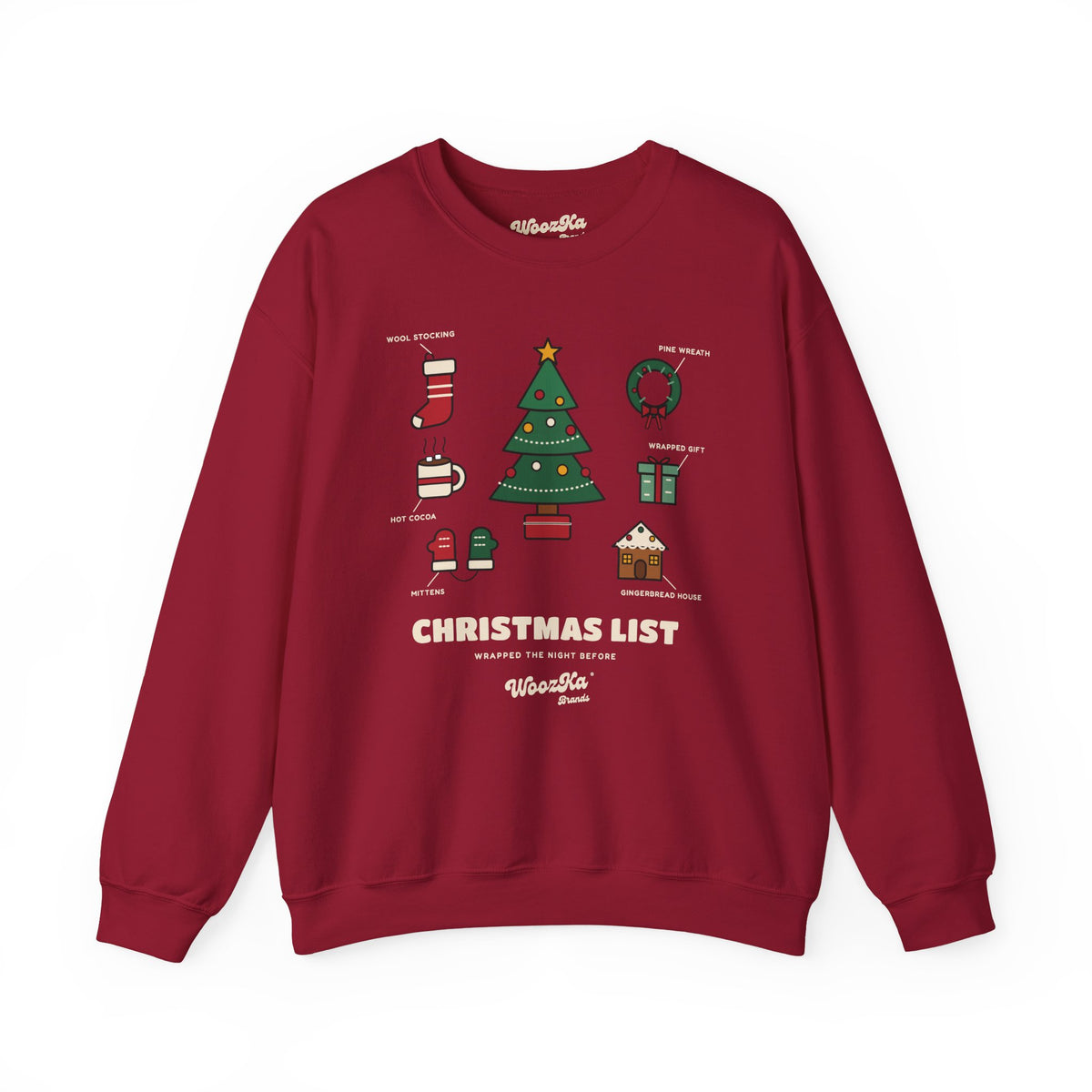 WoozKa Brands Cute Christmas Tree Sweatshirt, Holiday List Front Print