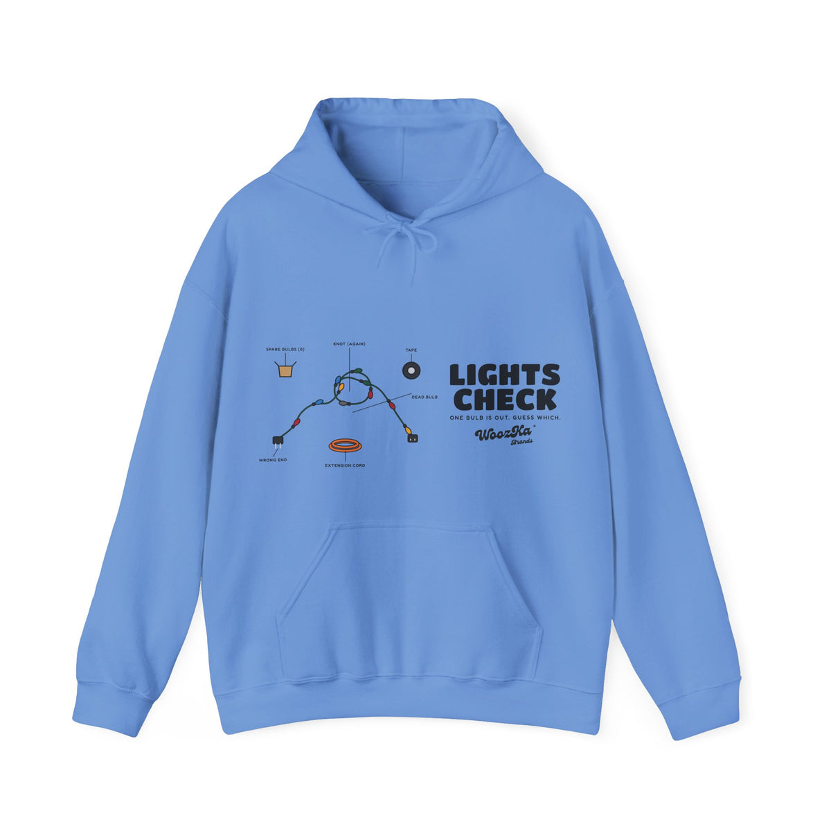 WoozKa Brands Christmas Lights Hoodie, Funny Holiday Wide Front Print
