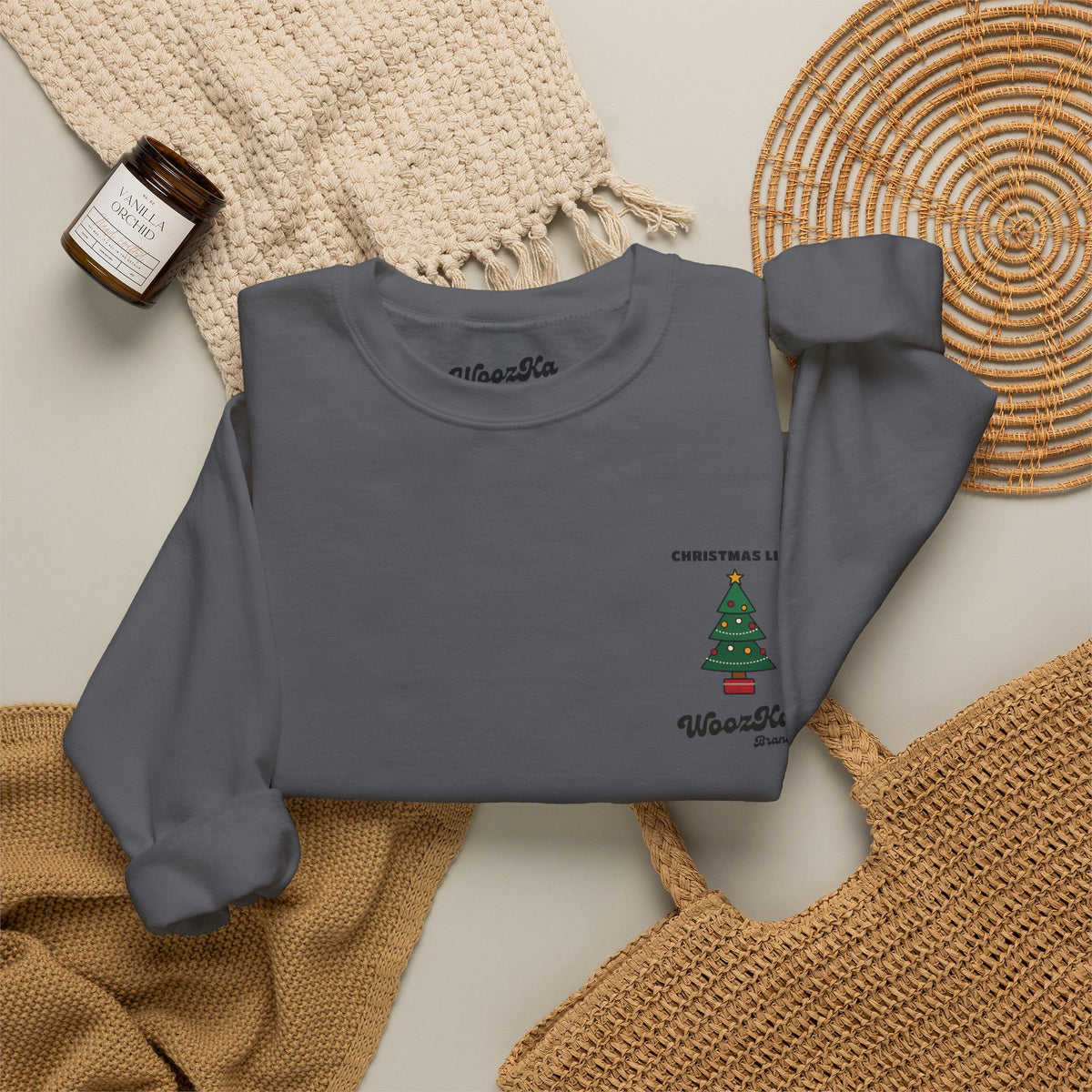 WoozKa Brands Cute Christmas Tree Sweatshirt, Holiday List Back Print