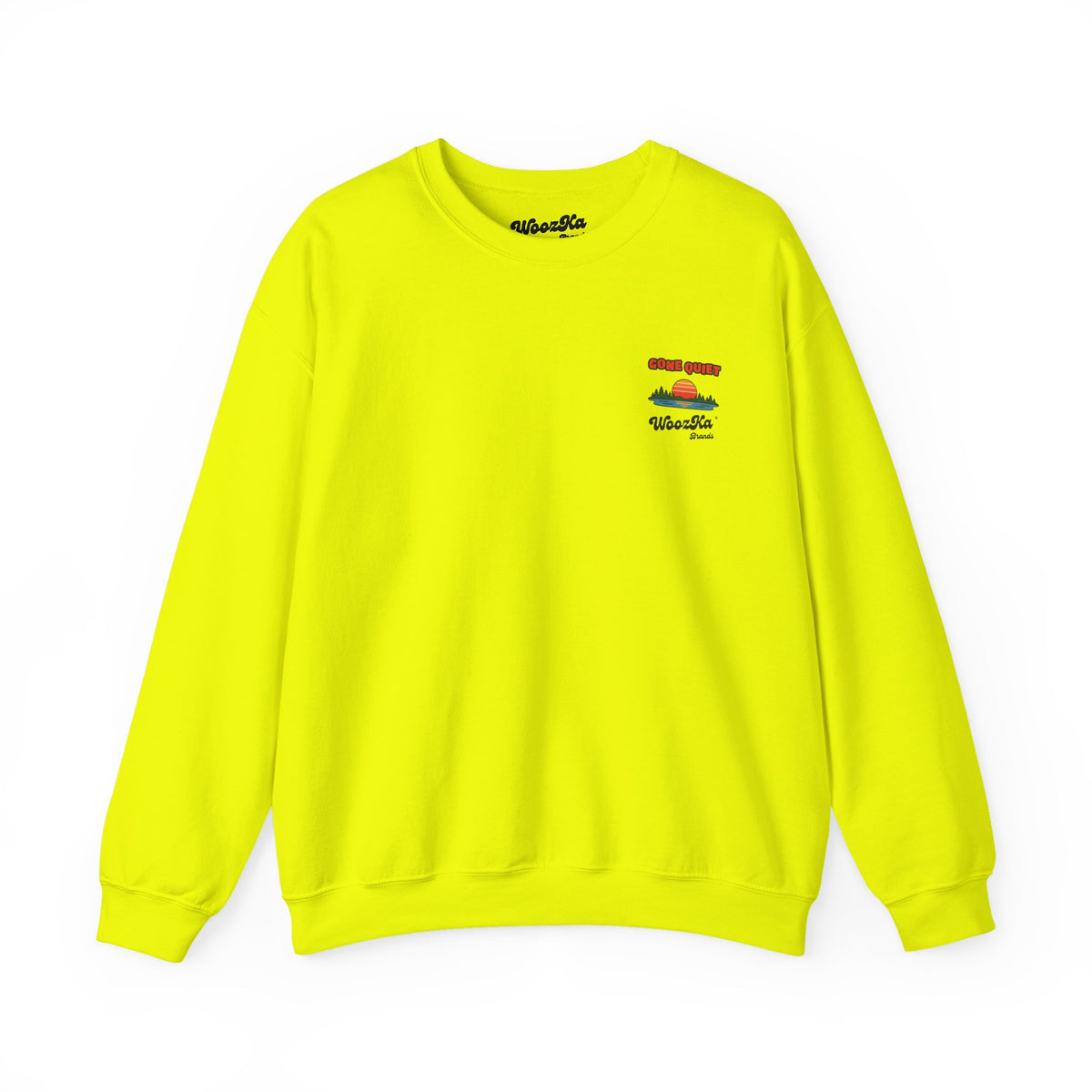 WoozKa Brands Retro Sunset Lake Sweatshirt, Nature Outdoors Pine Back Print