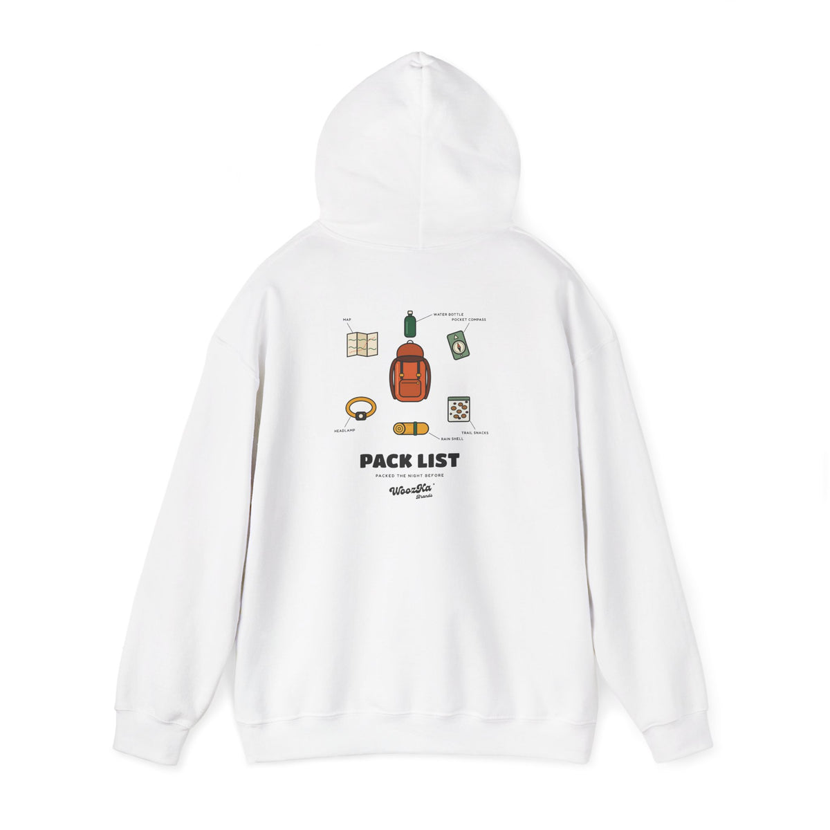WoozKa Brands Hiking Hoodie, Backpacking Gear List Back Print