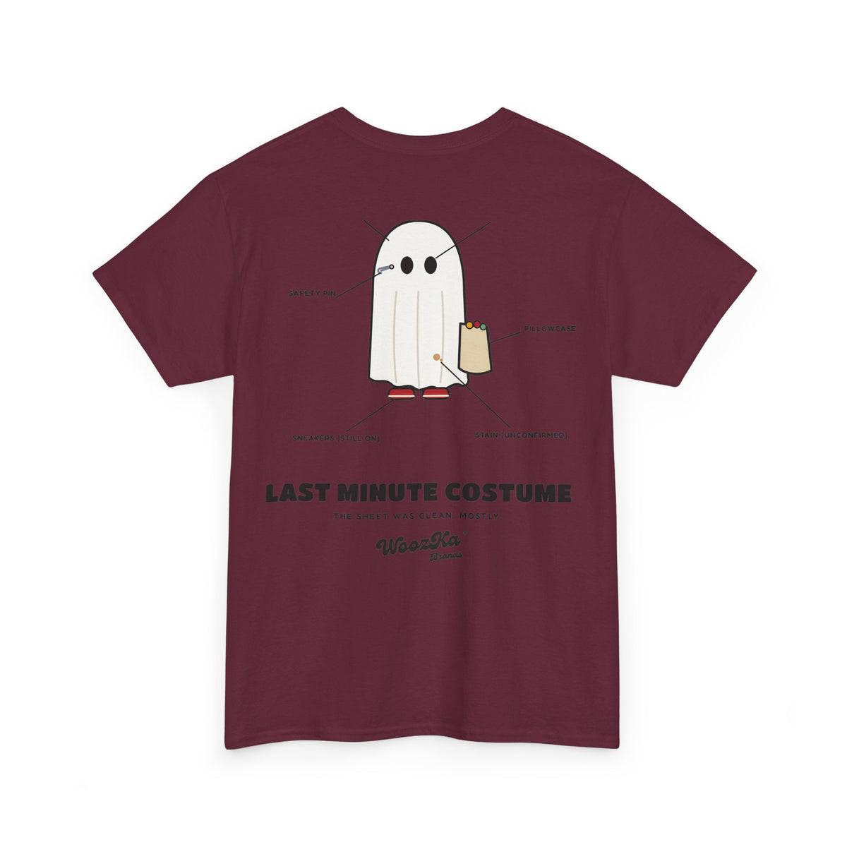 WoozKa Brands Lazy Halloween Costume T-Shirt, Funny Ghost Sheet Back Print
