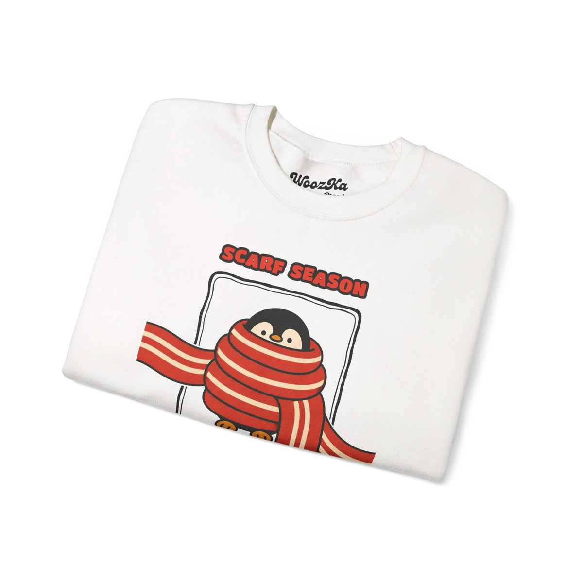 WoozKa Brands Scarf Season Penguin Crewneck Sweatshirt, Front Graphic