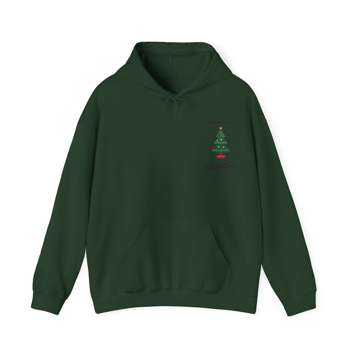 WoozKa Brands Cute Christmas Tree Hoodie, Holiday List Wide Back Print