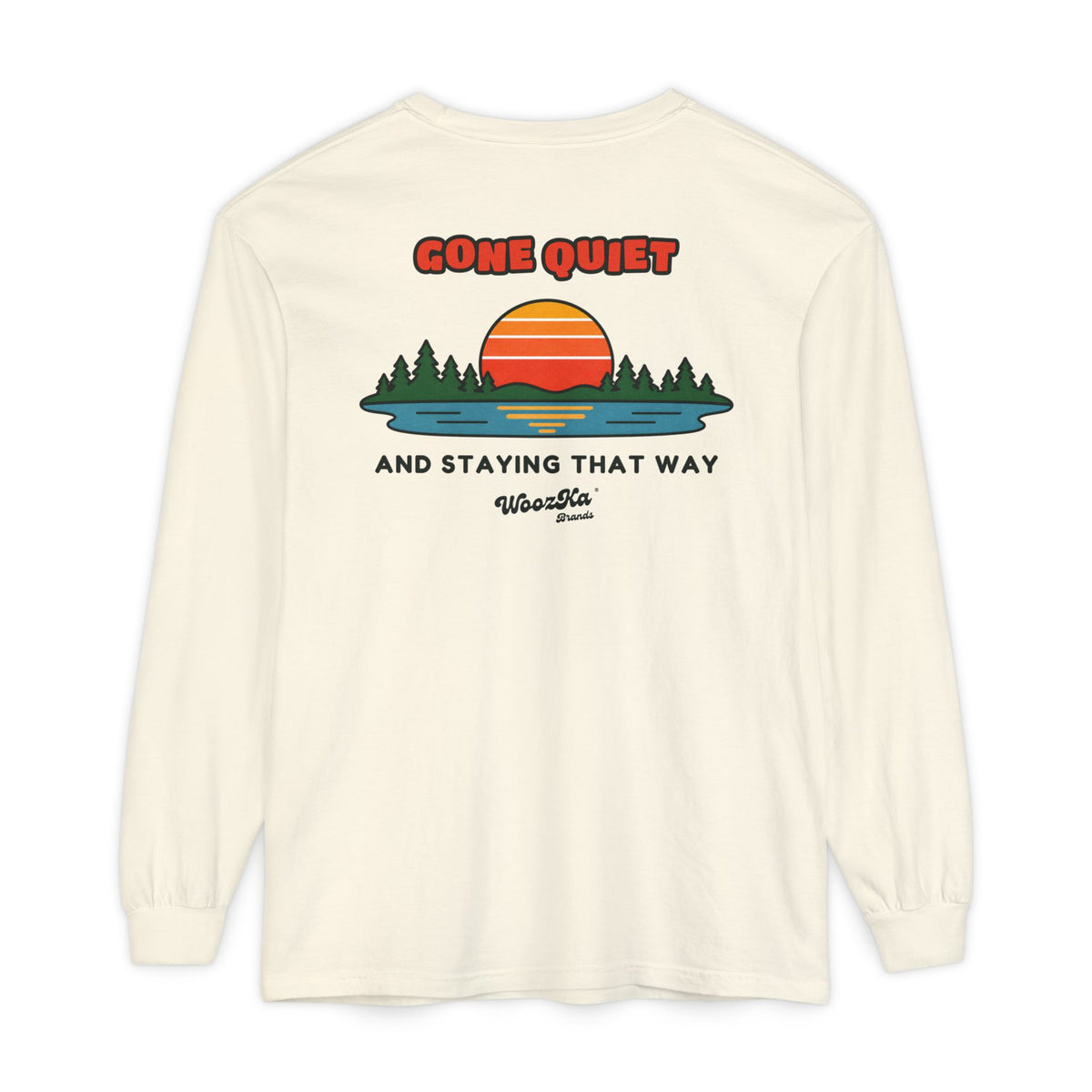 WoozKa Brands Retro Sunset Lake Long Sleeve Tee, Nature Outdoors Back Print