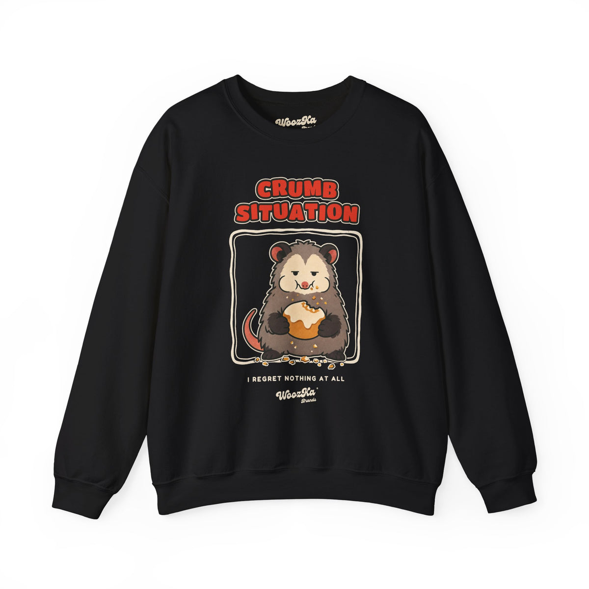 WoozKa Brands Crumb Situation Opossum Crewneck Sweatshirt, Front Graphic