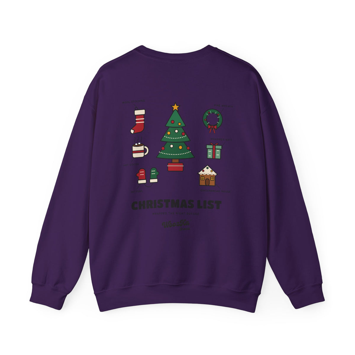 WoozKa Brands Cute Christmas Tree Sweatshirt, Holiday List Back Print