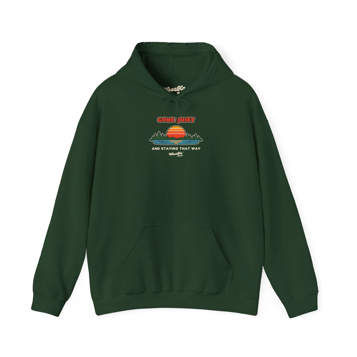 WoozKa Brands Retro Sunset Lake Hoodie, Nature Outdoors Pine Front Print