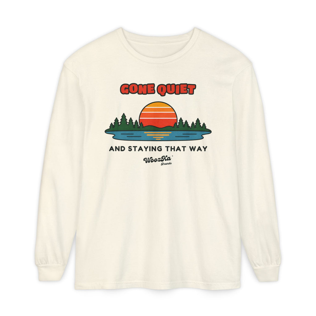 WoozKa Brands Retro Sunset Lake Long Sleeve Tee, Nature Front Print