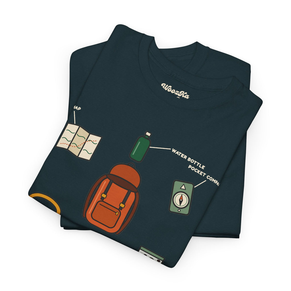 WoozKa Brands Hiking T-Shirt, Backpacking Gear List Front Print