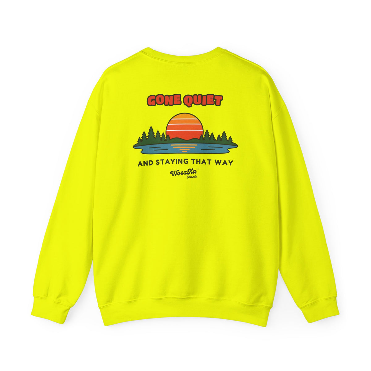 WoozKa Brands Retro Sunset Lake Sweatshirt, Nature Outdoors Pine Back Print
