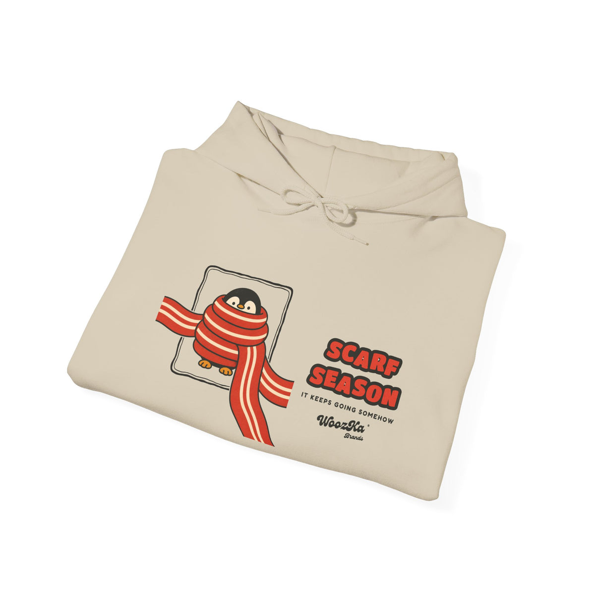 WoozKa Brands Scarf Season Penguin Hoodie, Wide Front Graphic