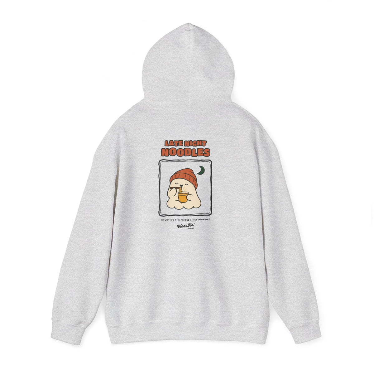 WoozKa Brands Late Night Noodles Ghost Hoodie, Front and Back Graphic