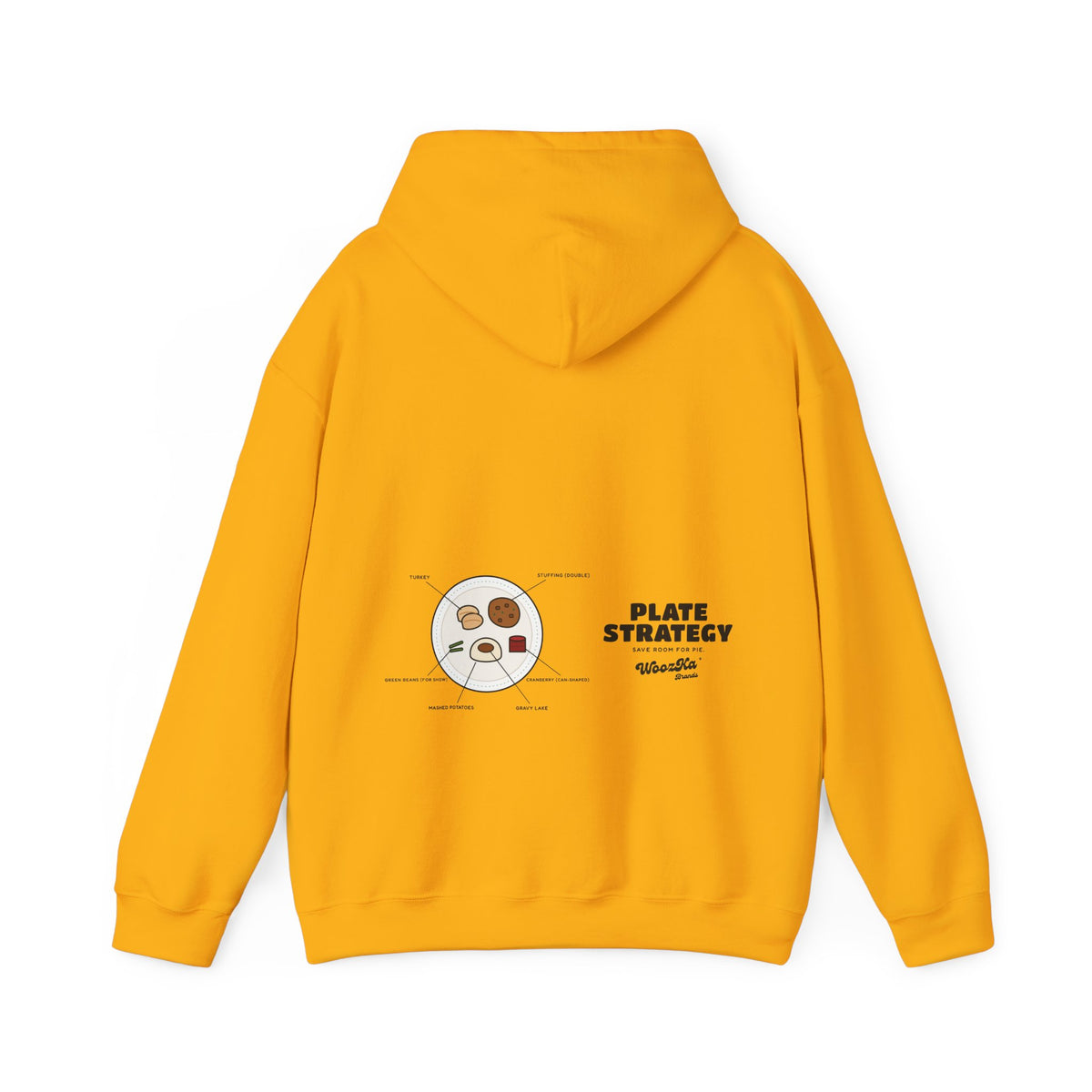 WoozKa Brands Funny Thanksgiving Hoodie, Turkey Dinner Wide Back Print