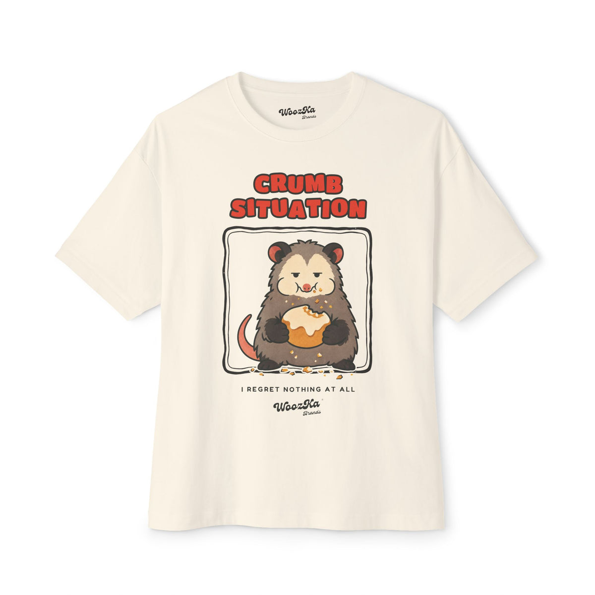 WoozKa Brands Crumb Situation Opossum Oversized Boxy T-Shirt, Front Graphic
