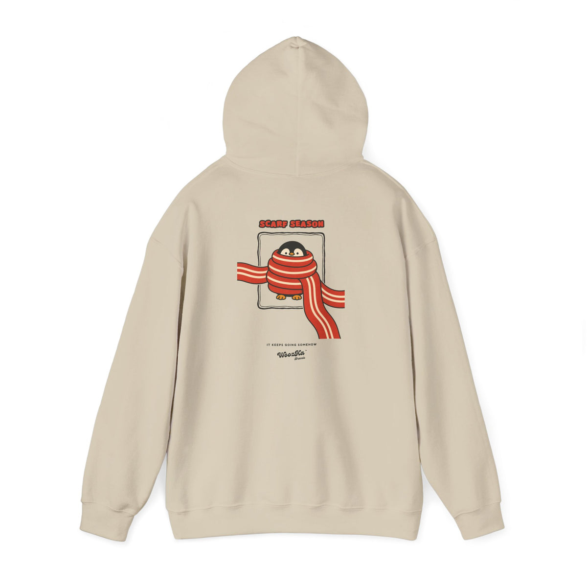 WoozKa Brands Scarf Season Penguin Hoodie, Front and Back Graphic