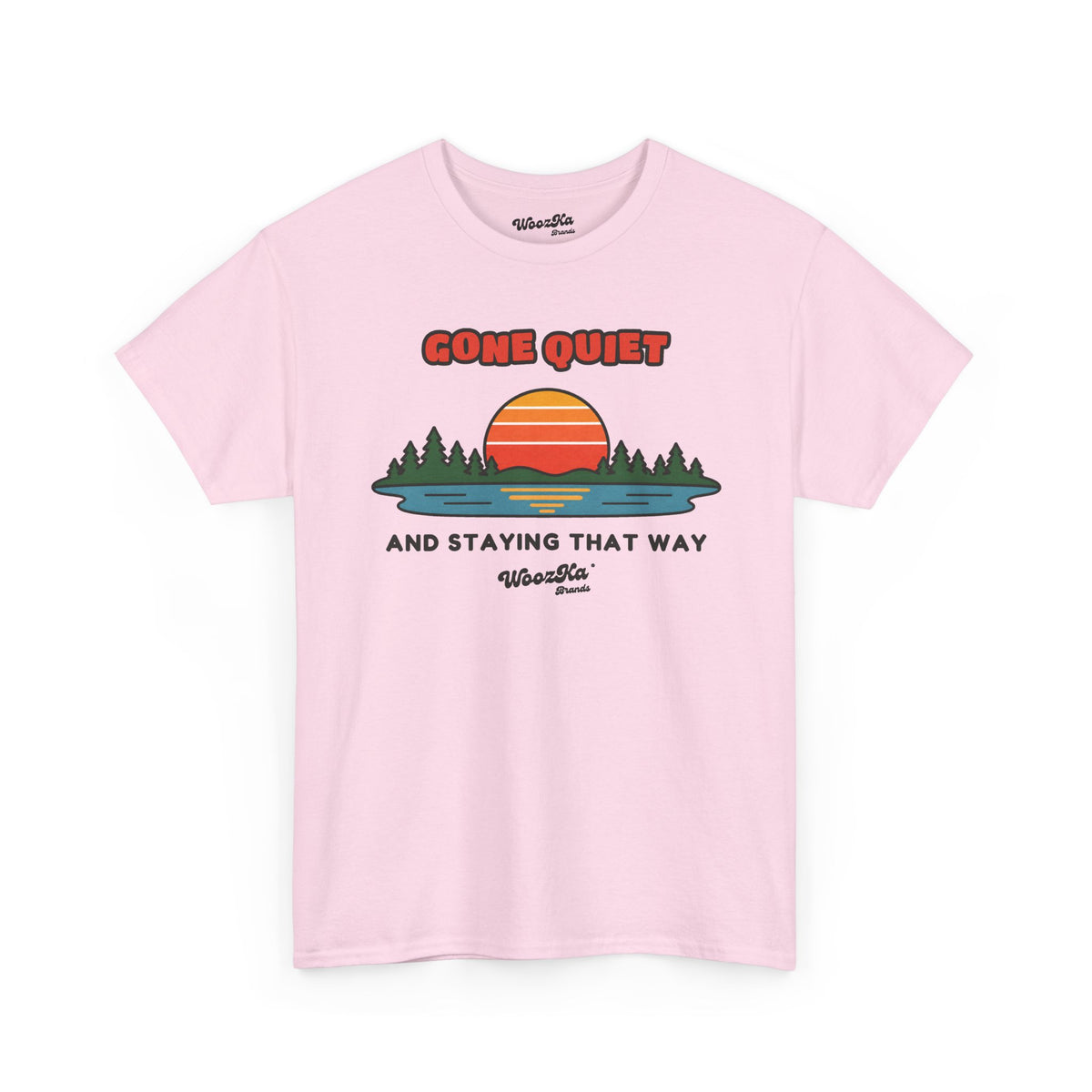 WoozKa Brands Retro Sunset Lake T-Shirt, Nature Outdoors Pine Front Print