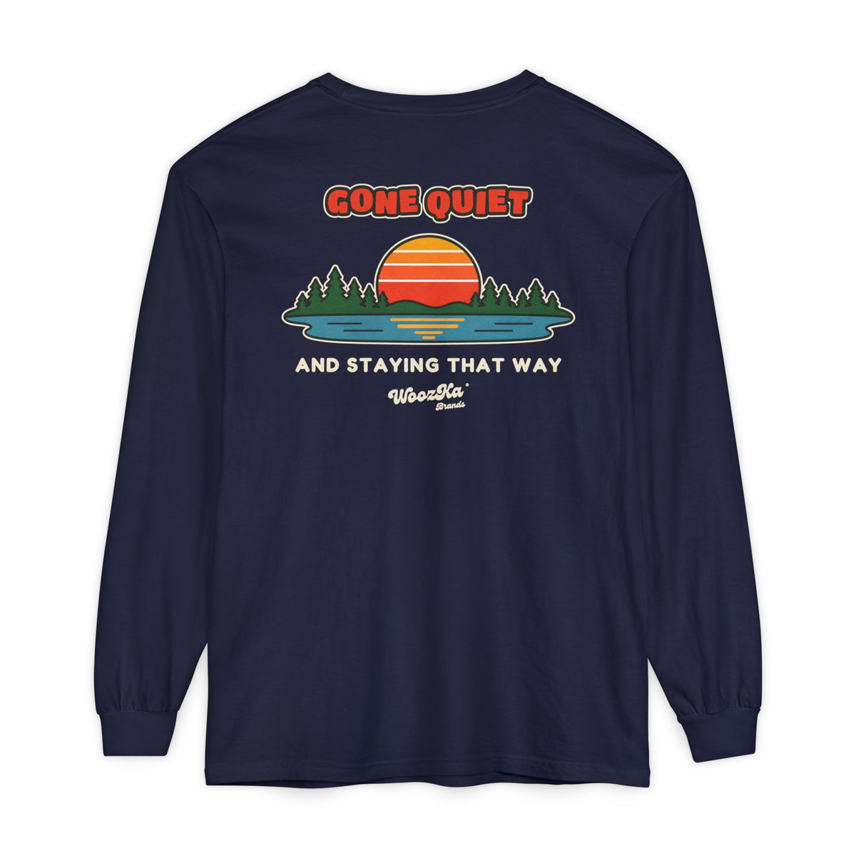 WoozKa Brands Retro Sunset Lake Long Sleeve Tee, Nature Outdoors Back Print