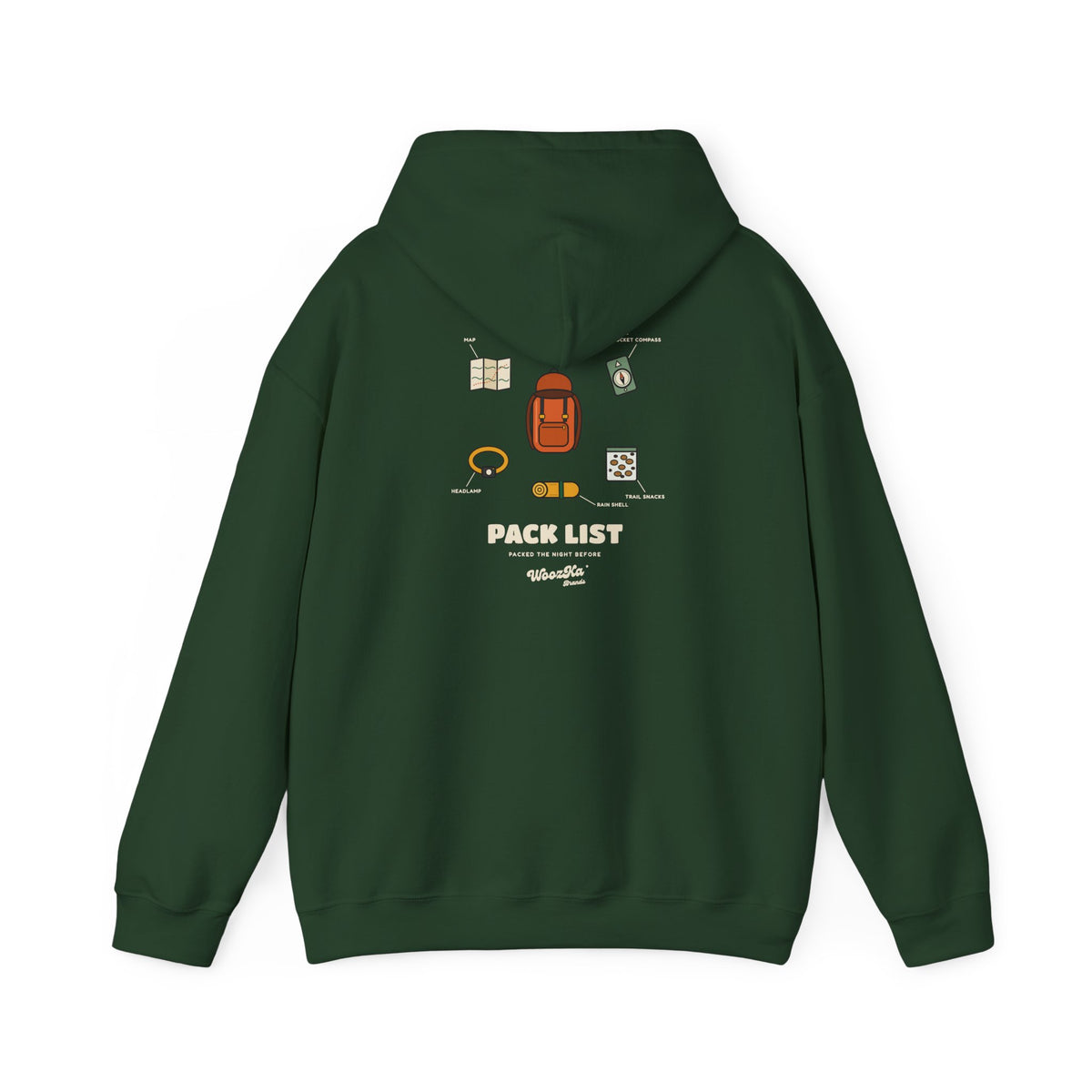 WoozKa Brands Hiking Hoodie, Backpacking Gear List Back Print