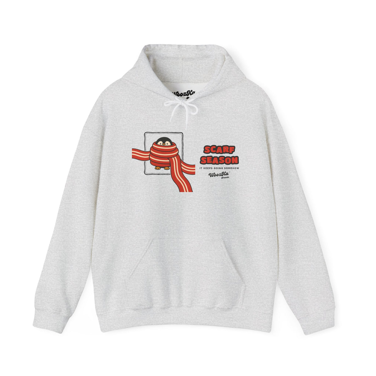 WoozKa Brands Scarf Season Penguin Hoodie, Wide Front Graphic