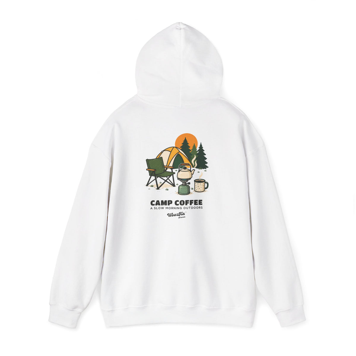 WoozKa Brands Camp Coffee Camping Hoodie, Front and Back Graphic