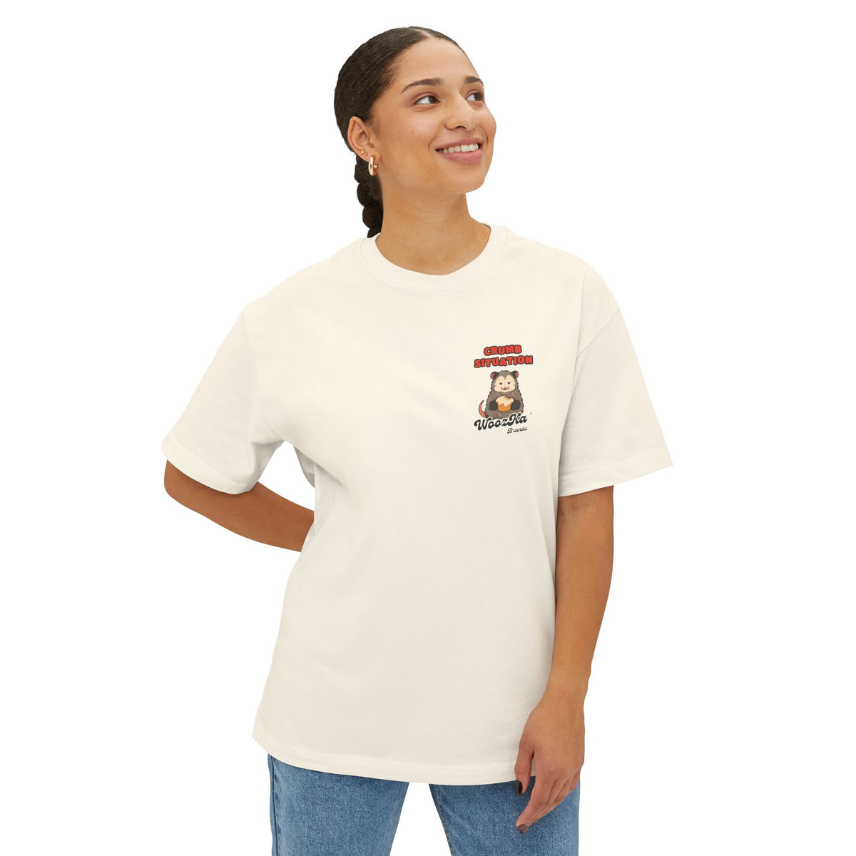 WoozKa Brands Crumb Situation Opossum Oversized Boxy T-Shirt, Two-Sided