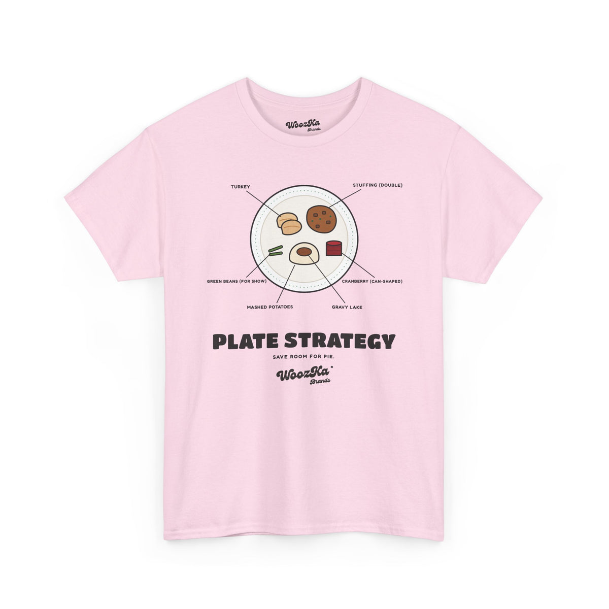 WoozKa Brands Funny Thanksgiving T-Shirt, Turkey Dinner Plate Front Print