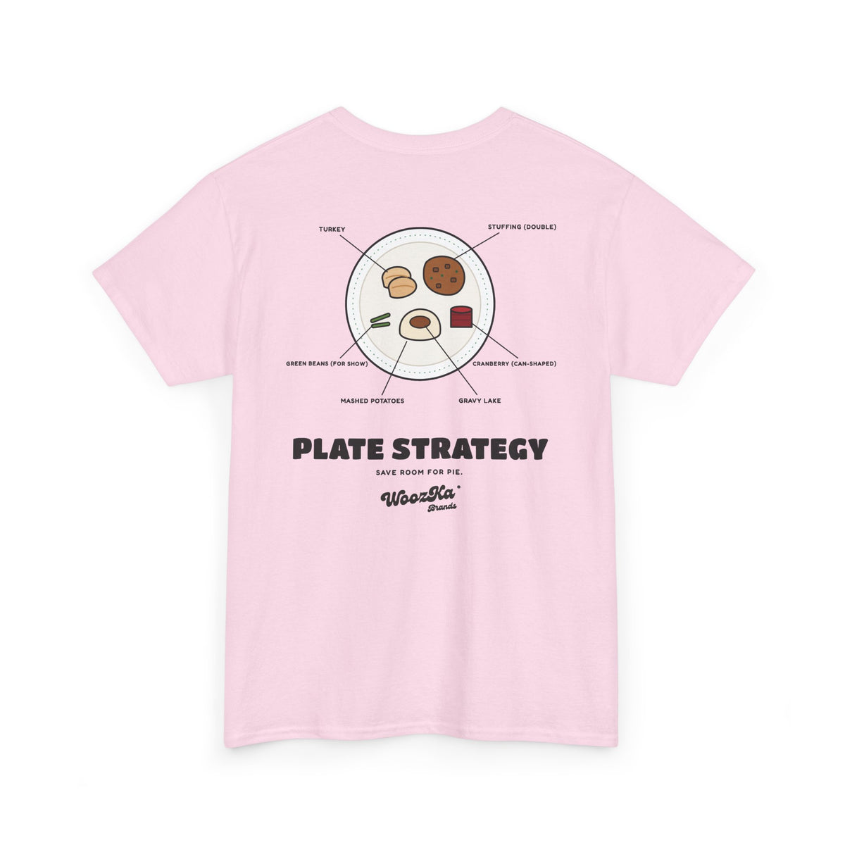 WoozKa Brands Funny Thanksgiving T-Shirt, Turkey Dinner Plate Back Print