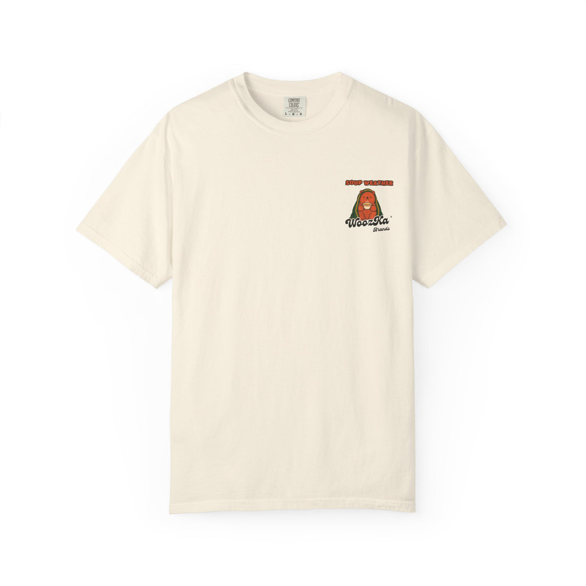 WoozKa Brands Cute Bear Fall Heavyweight Tee, Cozy Soup Lover Back Print