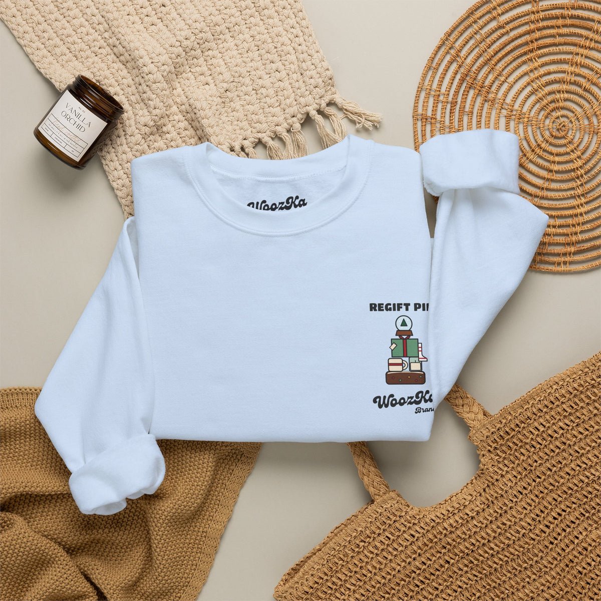 WoozKa Brands Funny Christmas Sweatshirt, Regift Office Party Back Print