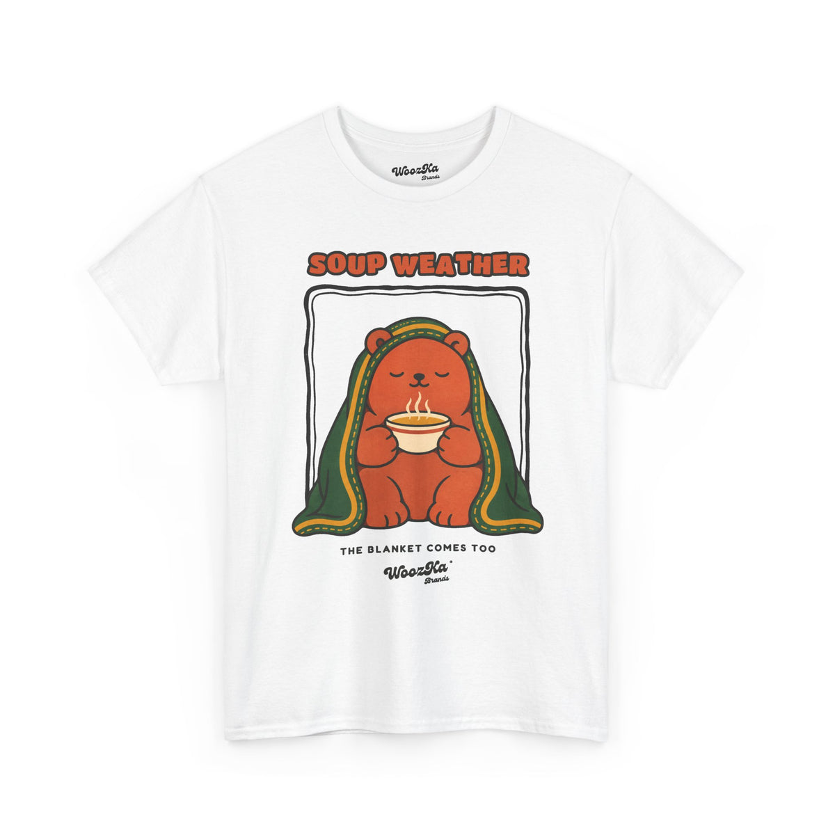 WoozKa Brands Soup Weather Bear Heavy Cotton T-Shirt, Front Graphic