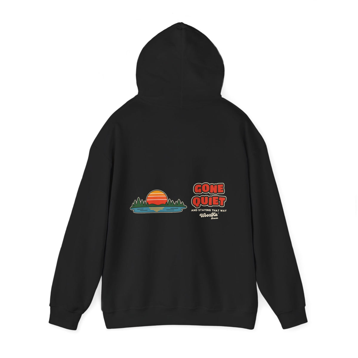 WoozKa Brands Retro Sunset Lake Hoodie, Nature Outdoors Wide Back Print