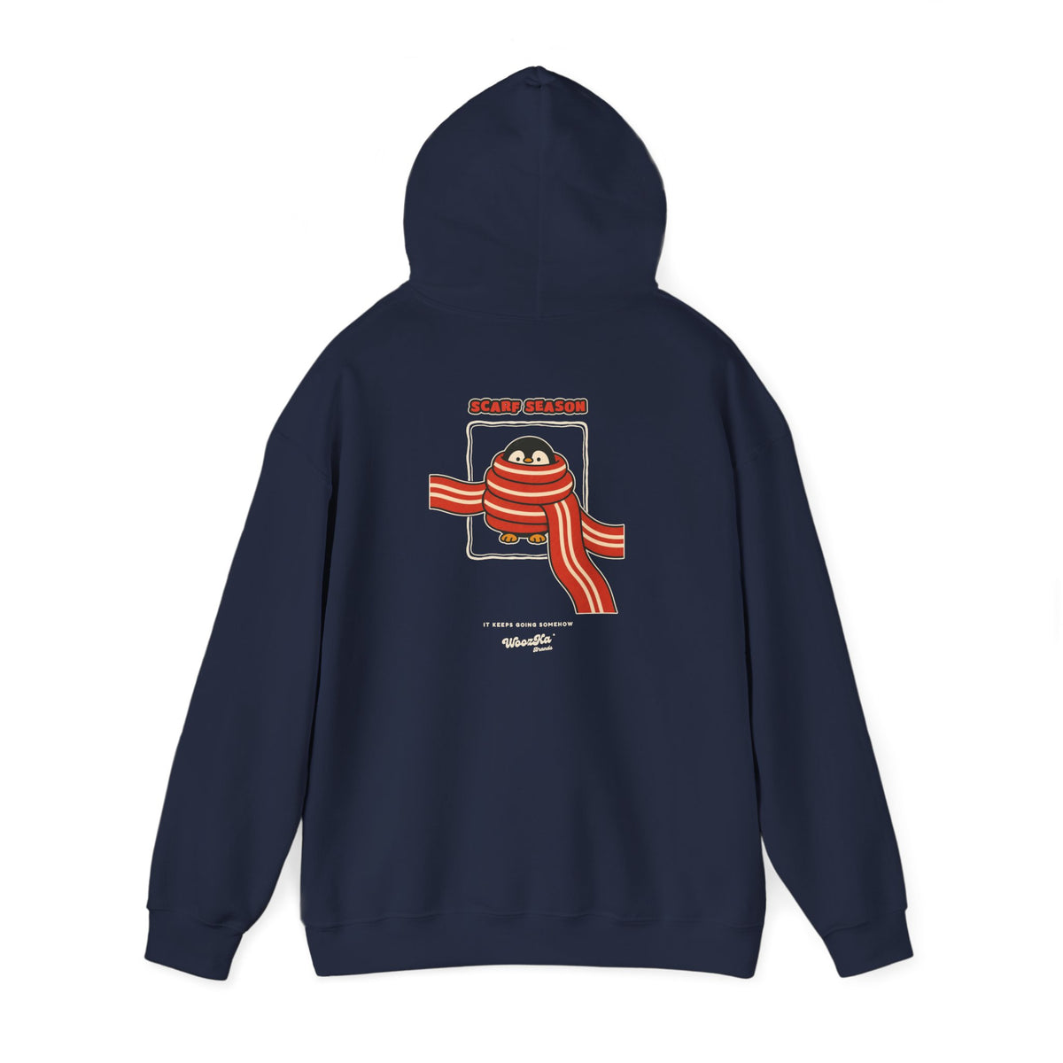 WoozKa Brands Scarf Season Penguin Hoodie, Front and Back Graphic