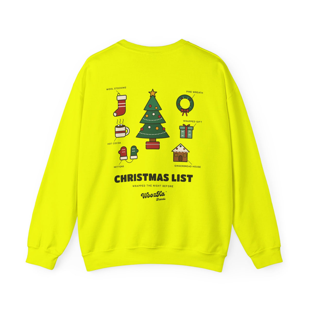 WoozKa Brands Cute Christmas Tree Sweatshirt, Holiday List Back Print
