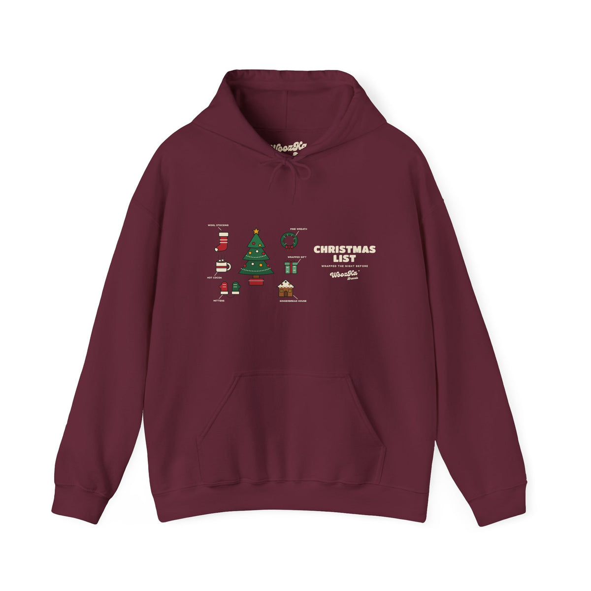 WoozKa Brands Cute Christmas Tree Hoodie, Holiday List Wide Front Print