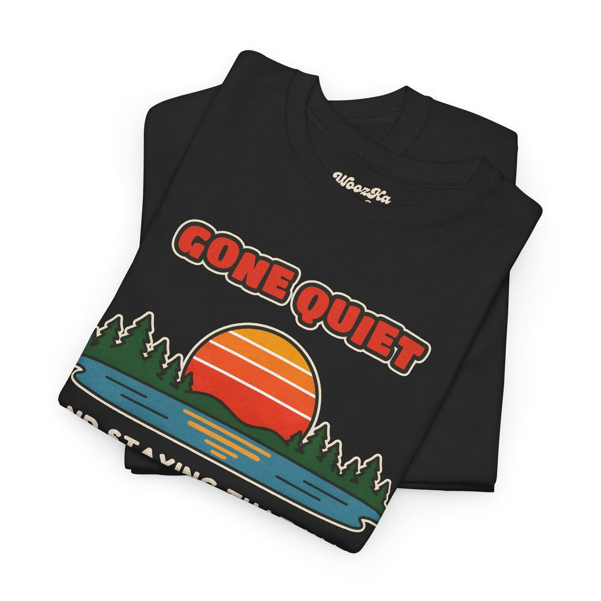 WoozKa Brands Retro Sunset Lake T-Shirt, Nature Outdoors Pine Front Print