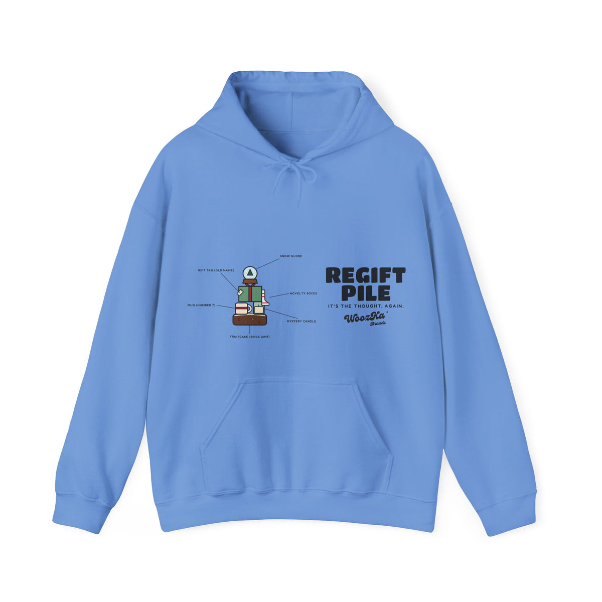 WoozKa Brands Funny Christmas Hoodie, Regift Office Party Wide Front Print