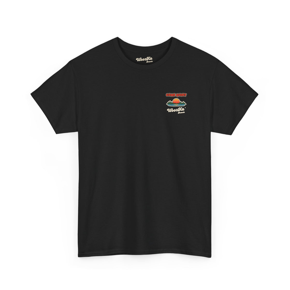 WoozKa Brands Retro Sunset Lake T-Shirt, Nature Outdoors Pine Back Print