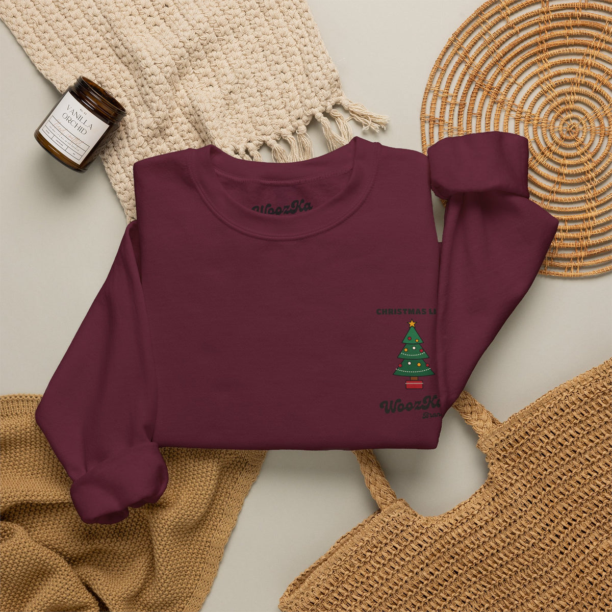 WoozKa Brands Cute Christmas Tree Sweatshirt, Holiday List Back Print