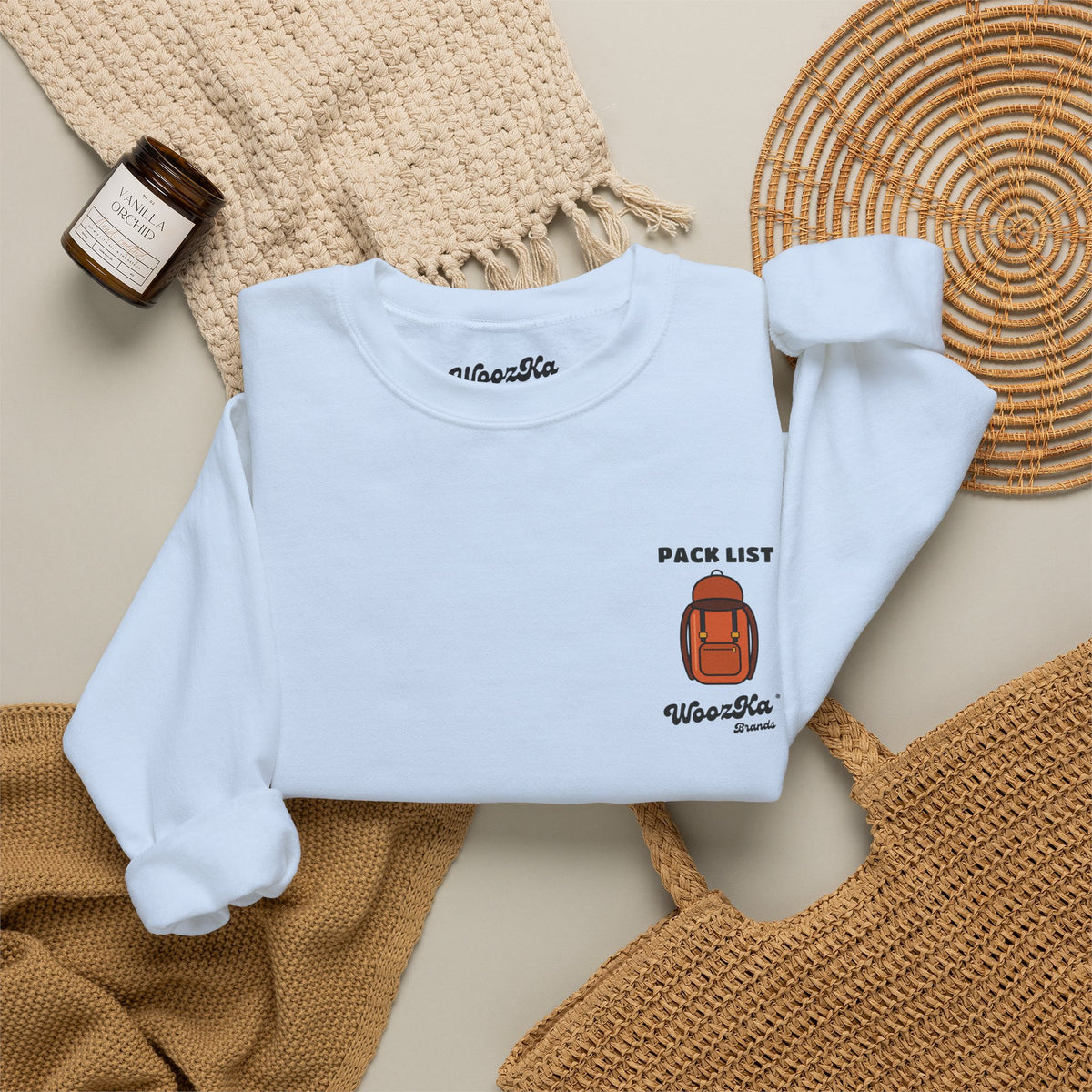 WoozKa Brands Hiking Sweatshirt, Backpacking Gear List Back Print