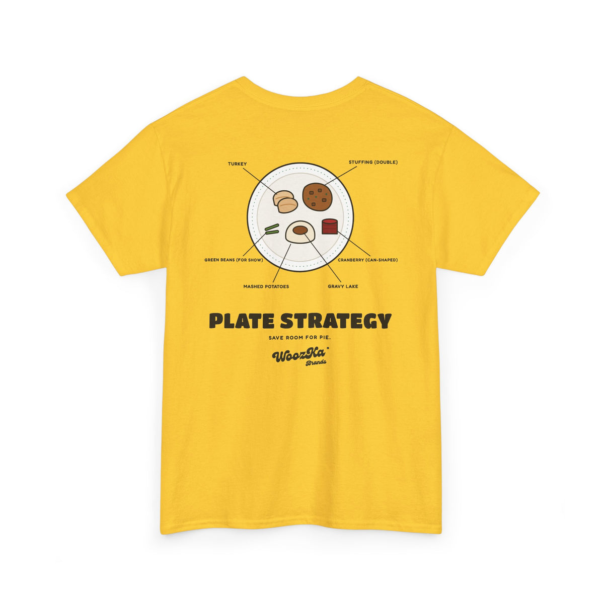 WoozKa Brands Funny Thanksgiving T-Shirt, Turkey Dinner Plate Back Print