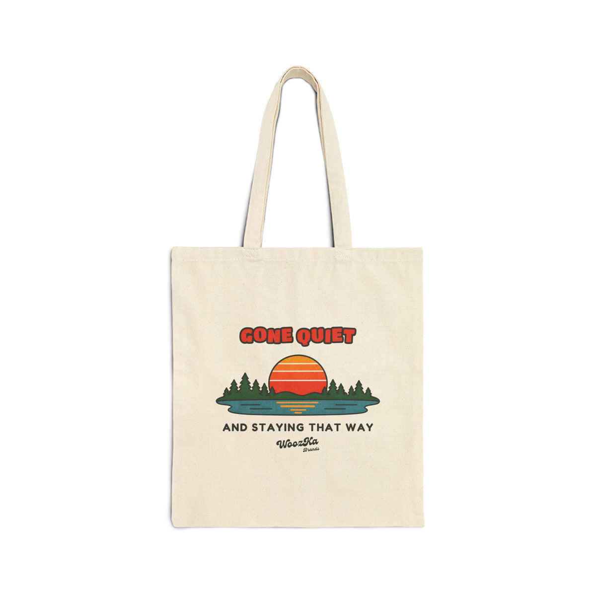 WoozKa Brands Retro Sunset Lake Tote Bag, Nature Outdoors Pine Canvas Tote