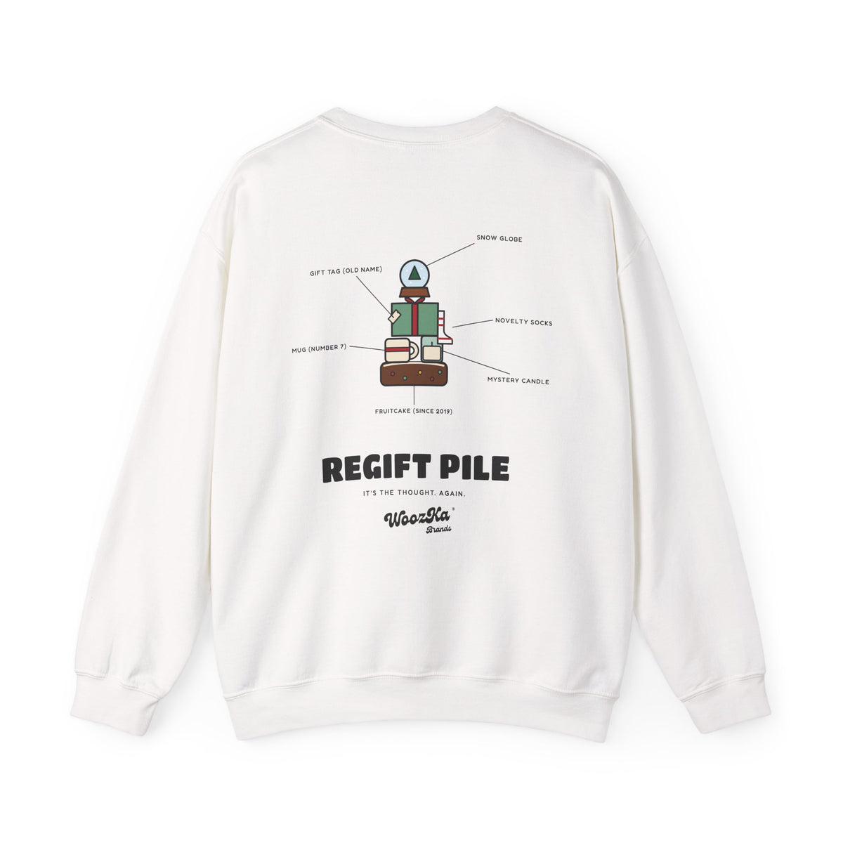 WoozKa Brands Funny Christmas Sweatshirt, Regift Office Party Back Print