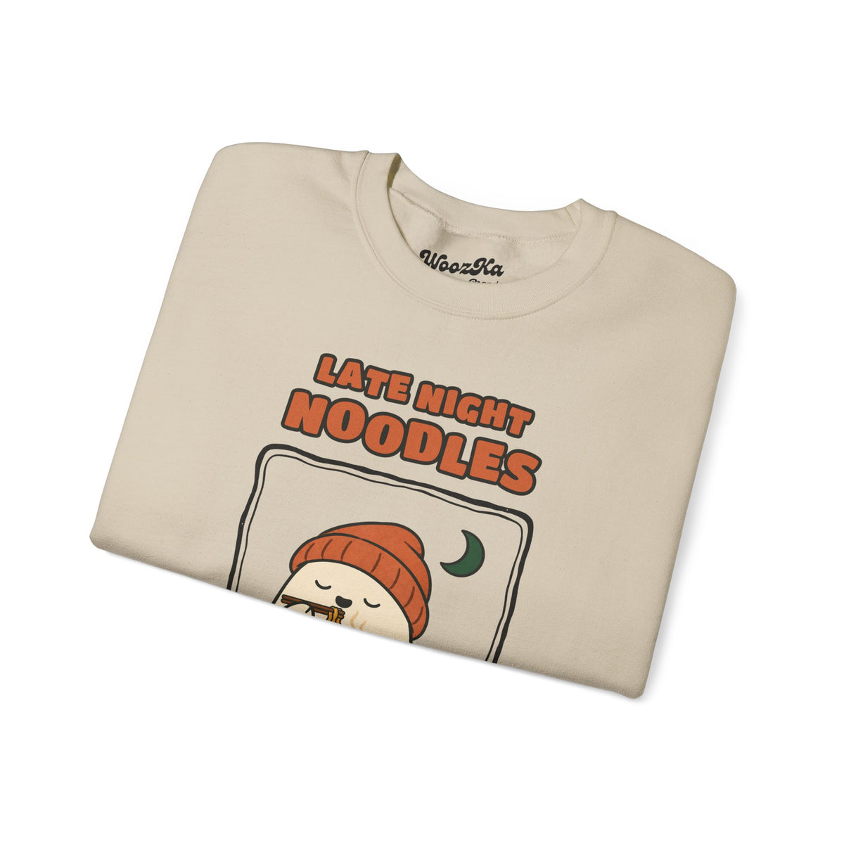 WoozKa Brands Late Night Noodles Ghost Crewneck Sweatshirt, Front Graphic