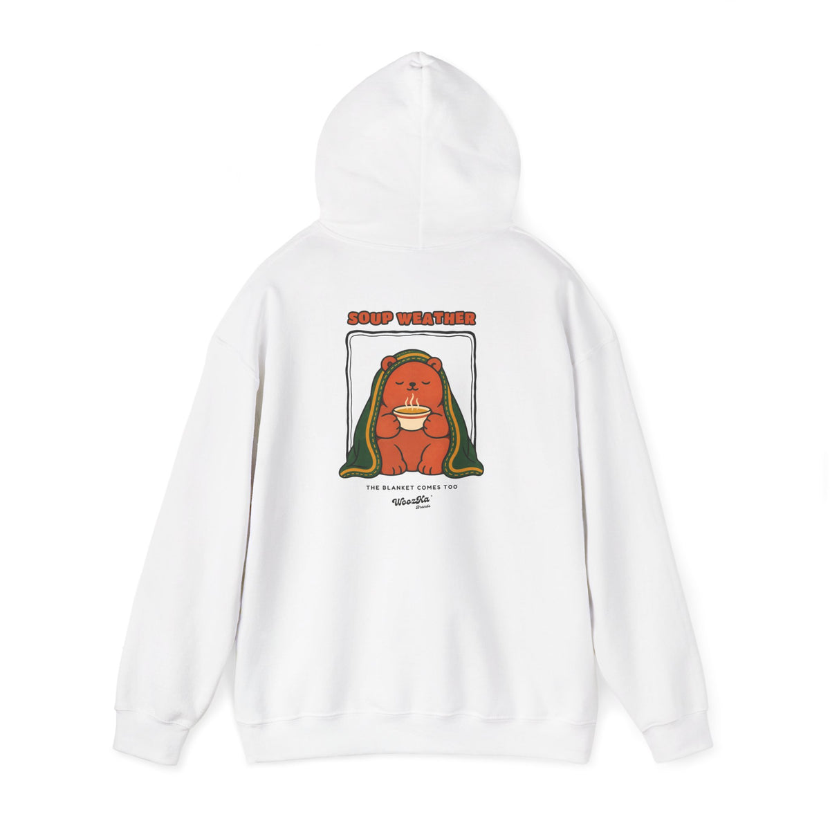 WoozKa Brands Soup Weather Bear Hoodie, Front and Back Graphic