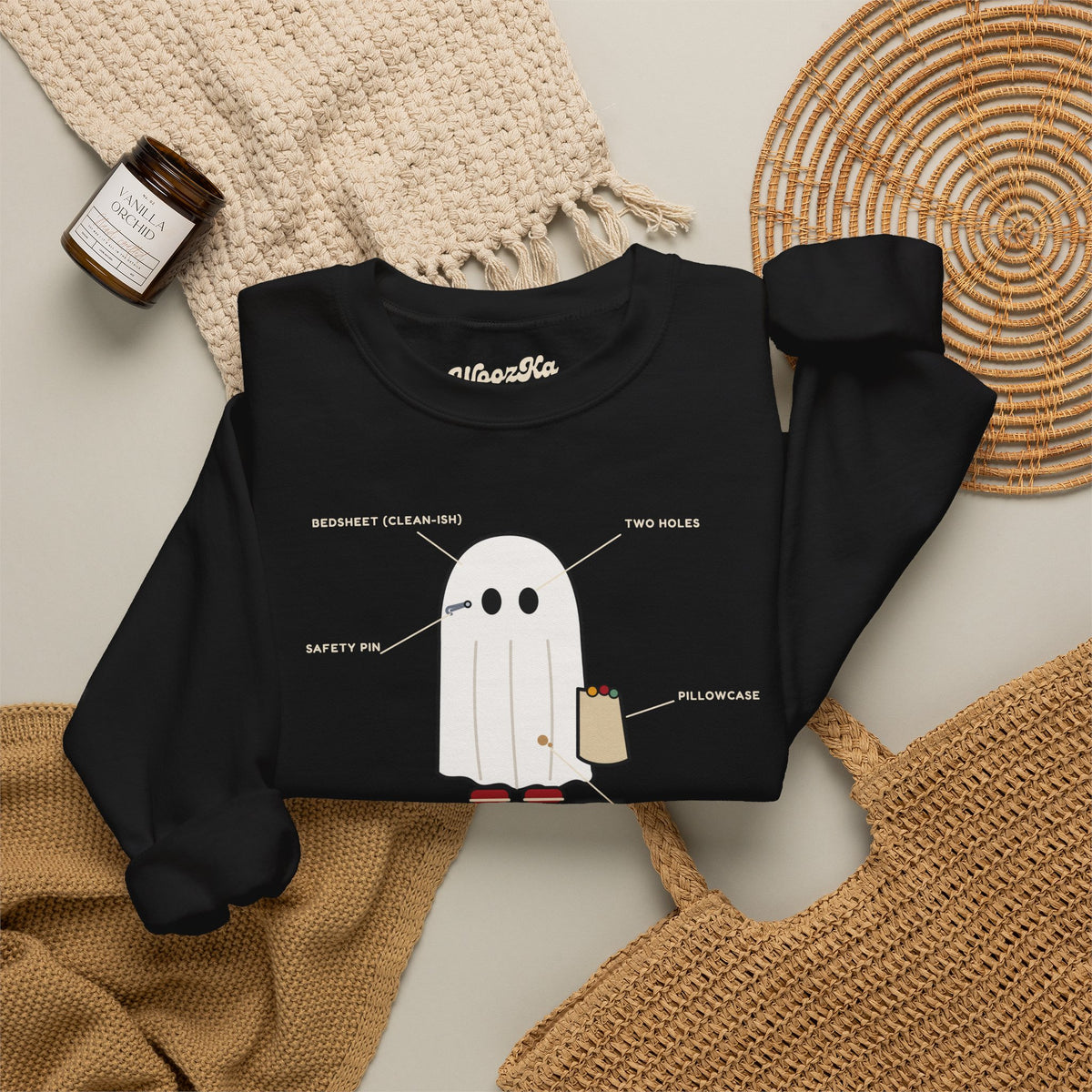 WoozKa Brands Lazy Halloween Costume Sweatshirt, Funny Ghost Front Print