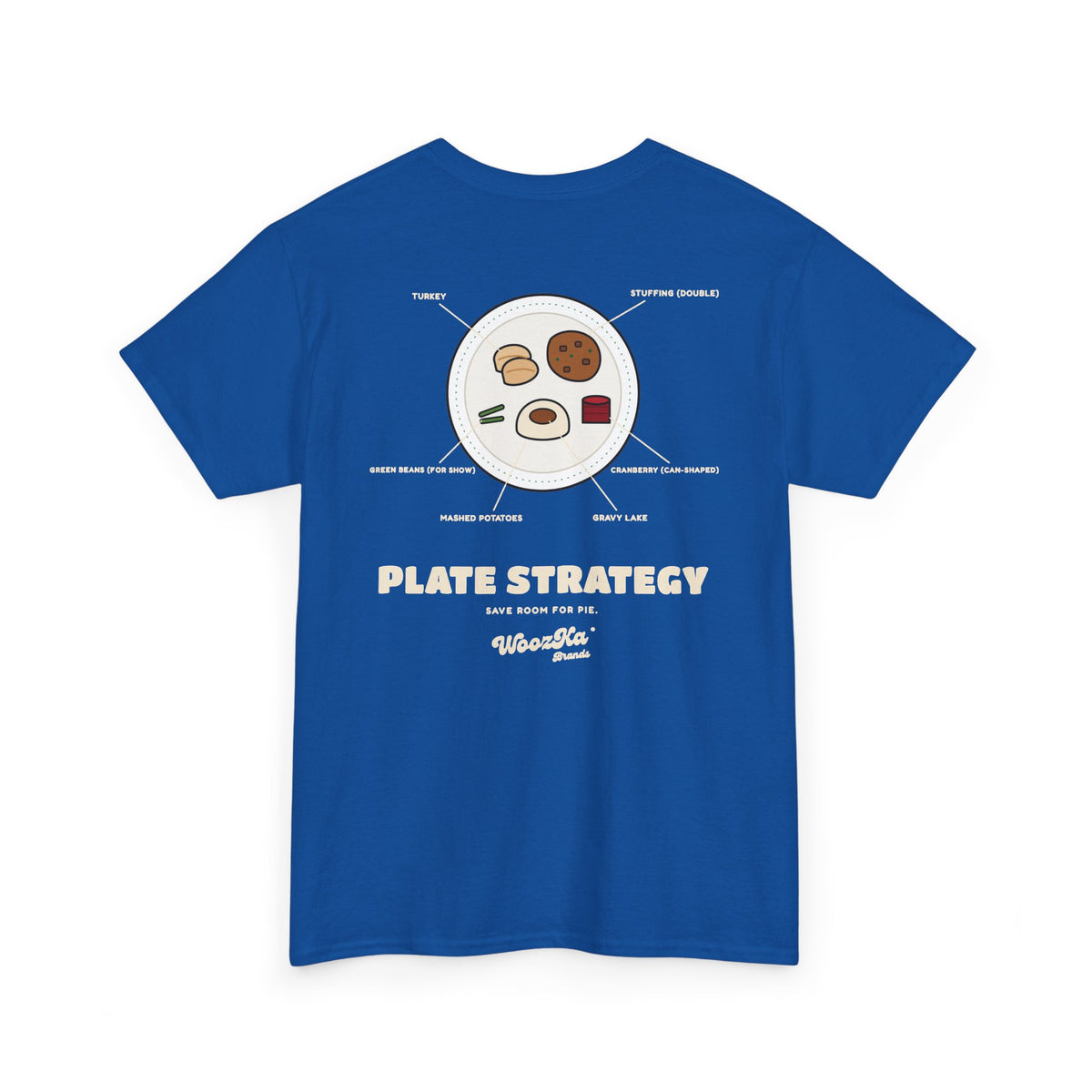 WoozKa Brands Funny Thanksgiving T-Shirt, Turkey Dinner Plate Back Print
