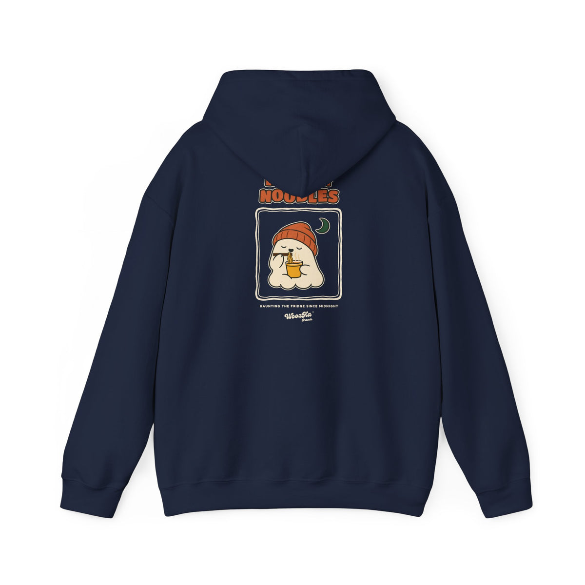 WoozKa Brands Late Night Noodles Ghost Hoodie, Front and Back Graphic