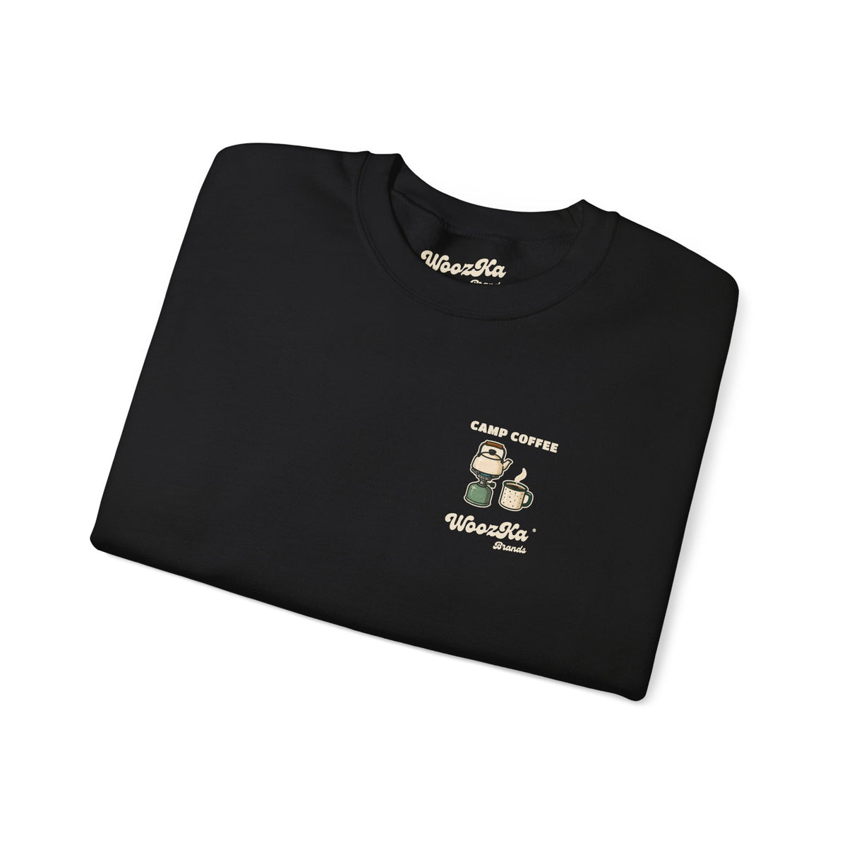 WoozKa Brands Camp Coffee Camping Crewneck Sweatshirt, Two-Sided Graphic