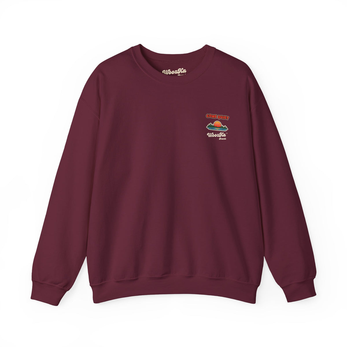 WoozKa Brands Retro Sunset Lake Sweatshirt, Nature Outdoors Pine Back Print